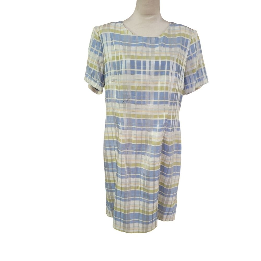 Betsy Lauren Vintage Size 16 Sheath Dress Pastel Plaid Coastal Hamptons EUC
